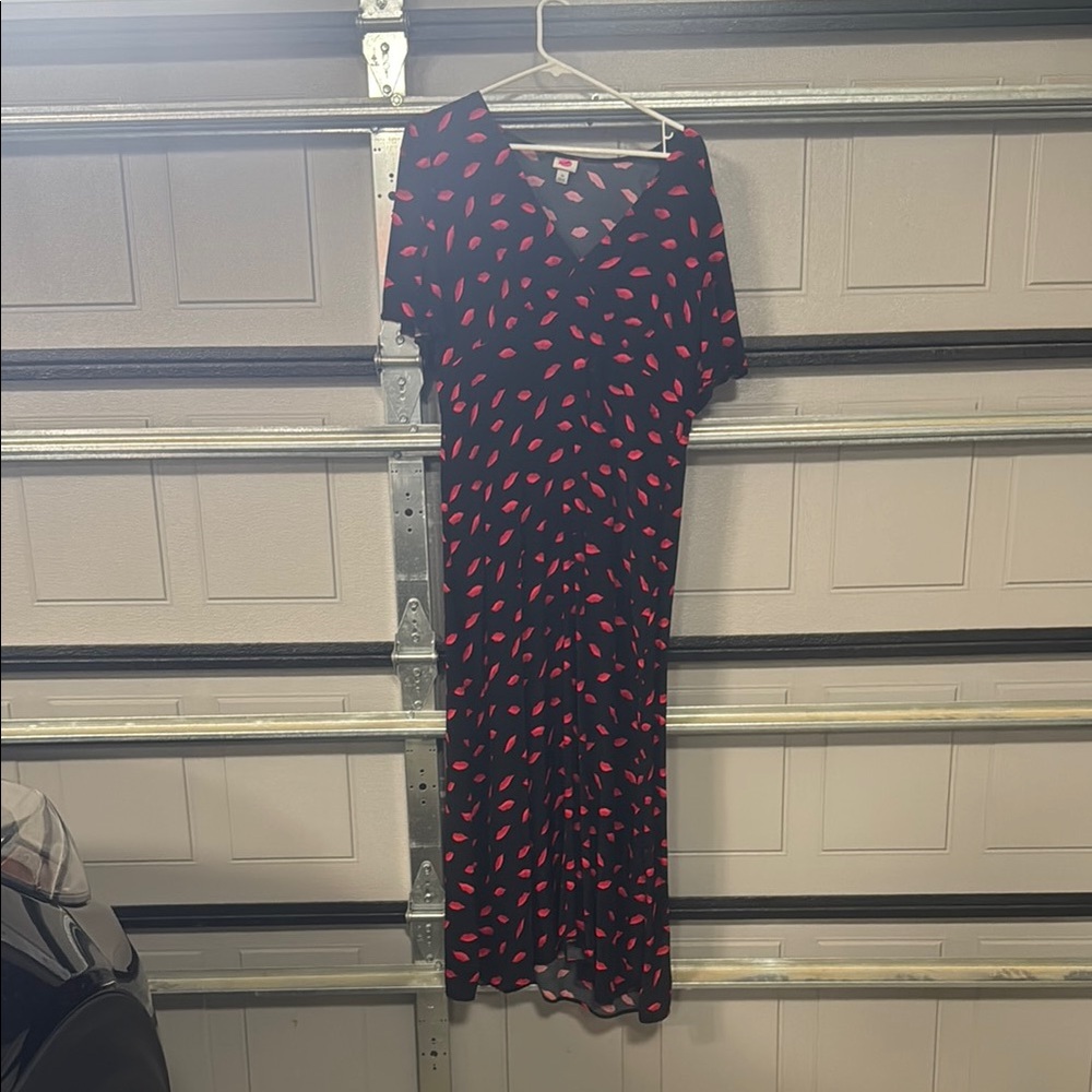 A New Day Blue and Red Flutter Sleeve Midi Sundress